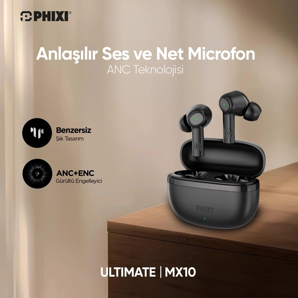 Phixi Ultimate MX10 ANC+ENC Bluetooth Kulaklık Black
