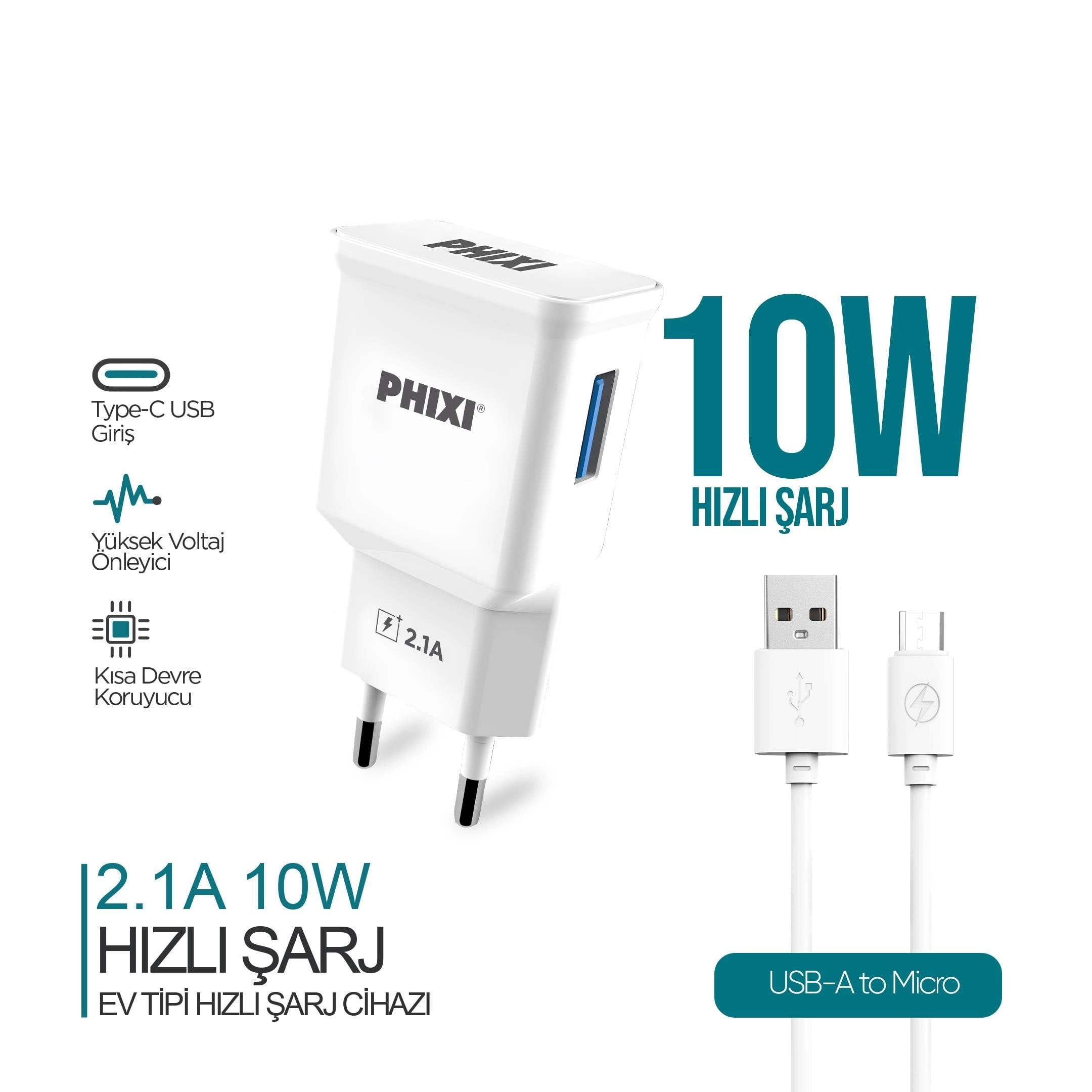 PHİXİ PCH301M 2.1A MİCRO USB ŞARJ ALETİ