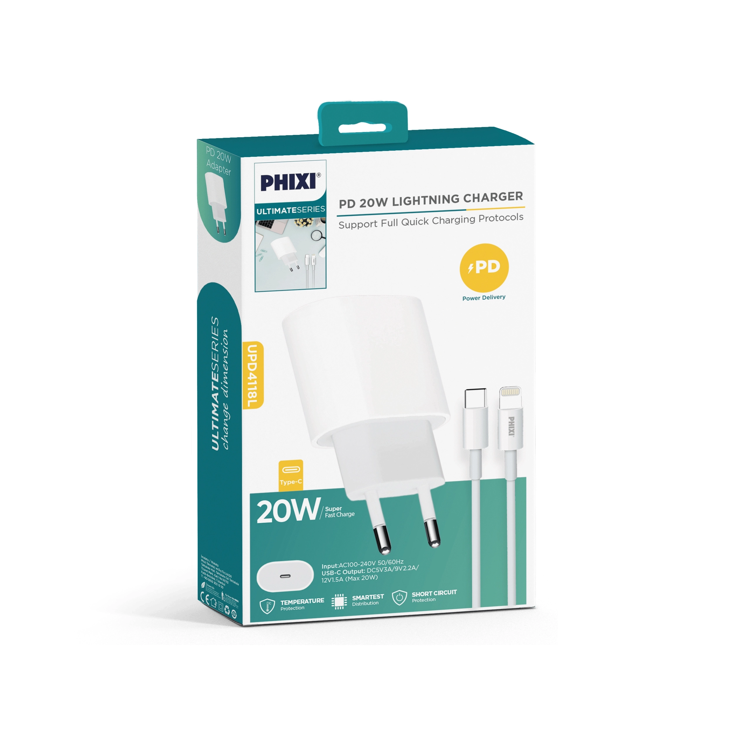 PHİXİ UPD4118L 20W PD LİGHTNİNG ŞARJ SETİ