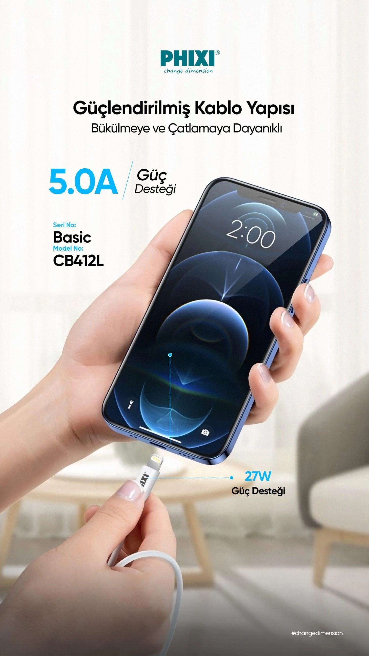 PHİXİ CB412L 27W PD LİGHTNİNG KABLO