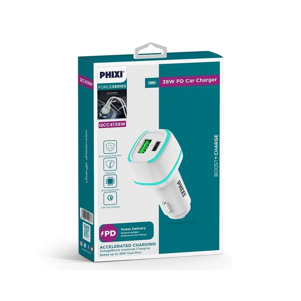 PHİXİ QCC4138W 3.0A PD/USB ARAÇ ŞARJ ADAPTÖR