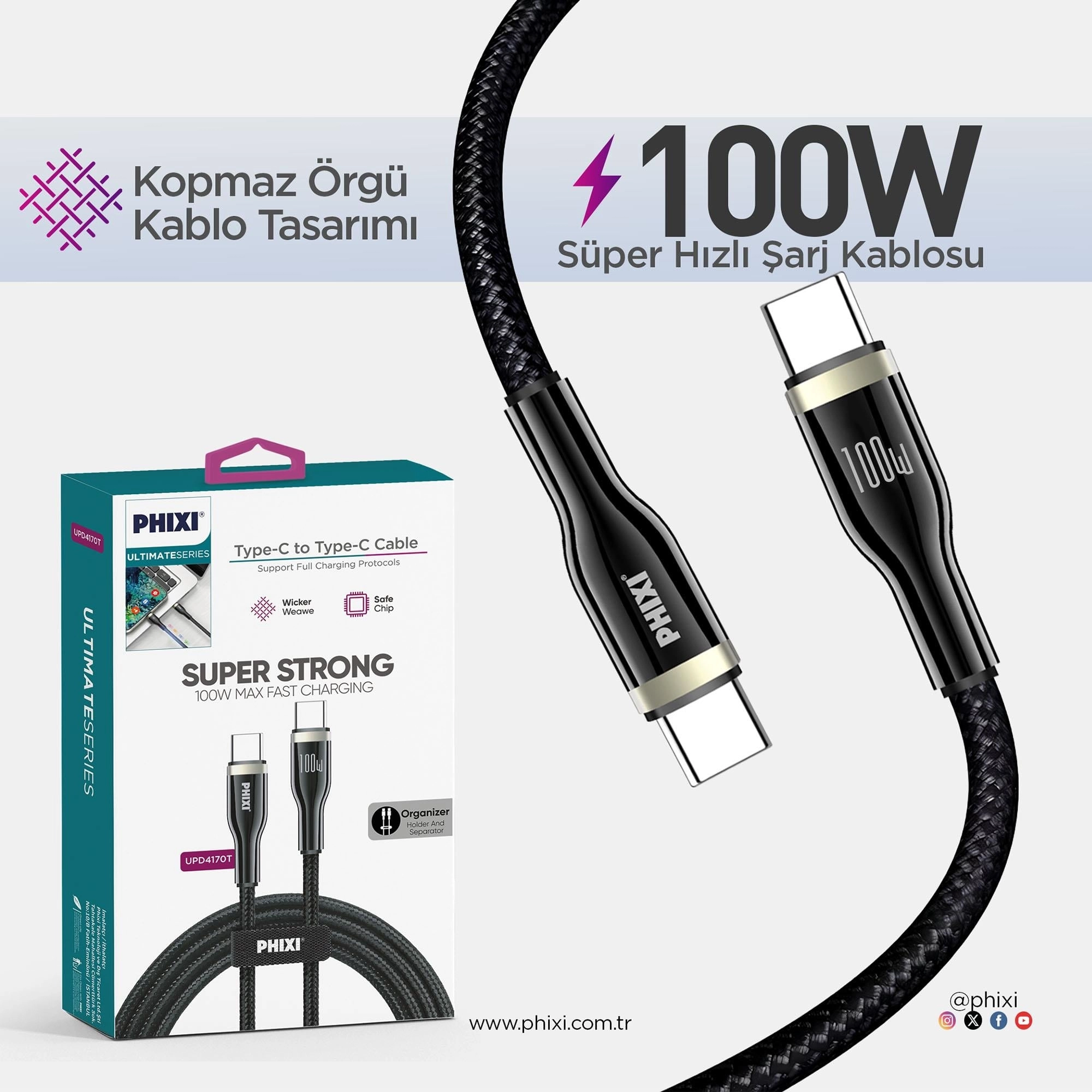 PHİXİ UPD4170T 100W TYPE-C TO TYPE-C KABLO