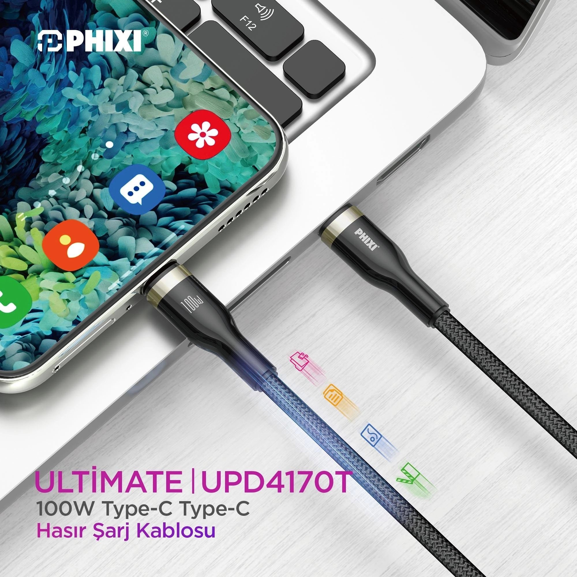 PHİXİ UPD4170T 100W TYPE-C TO TYPE-C KABLO