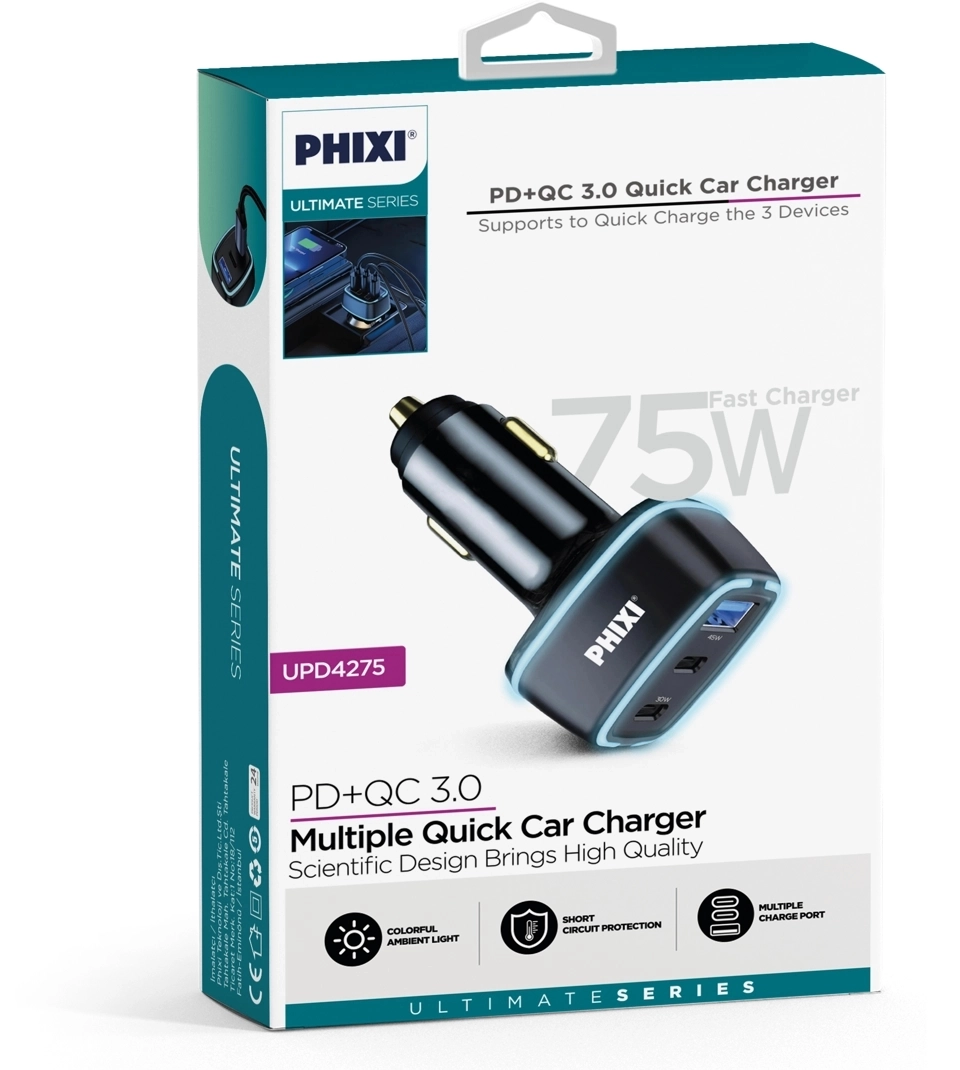 PHİXİ UPD4275 PD+QC 75W 3.0 QUİCK CAR CHARGER