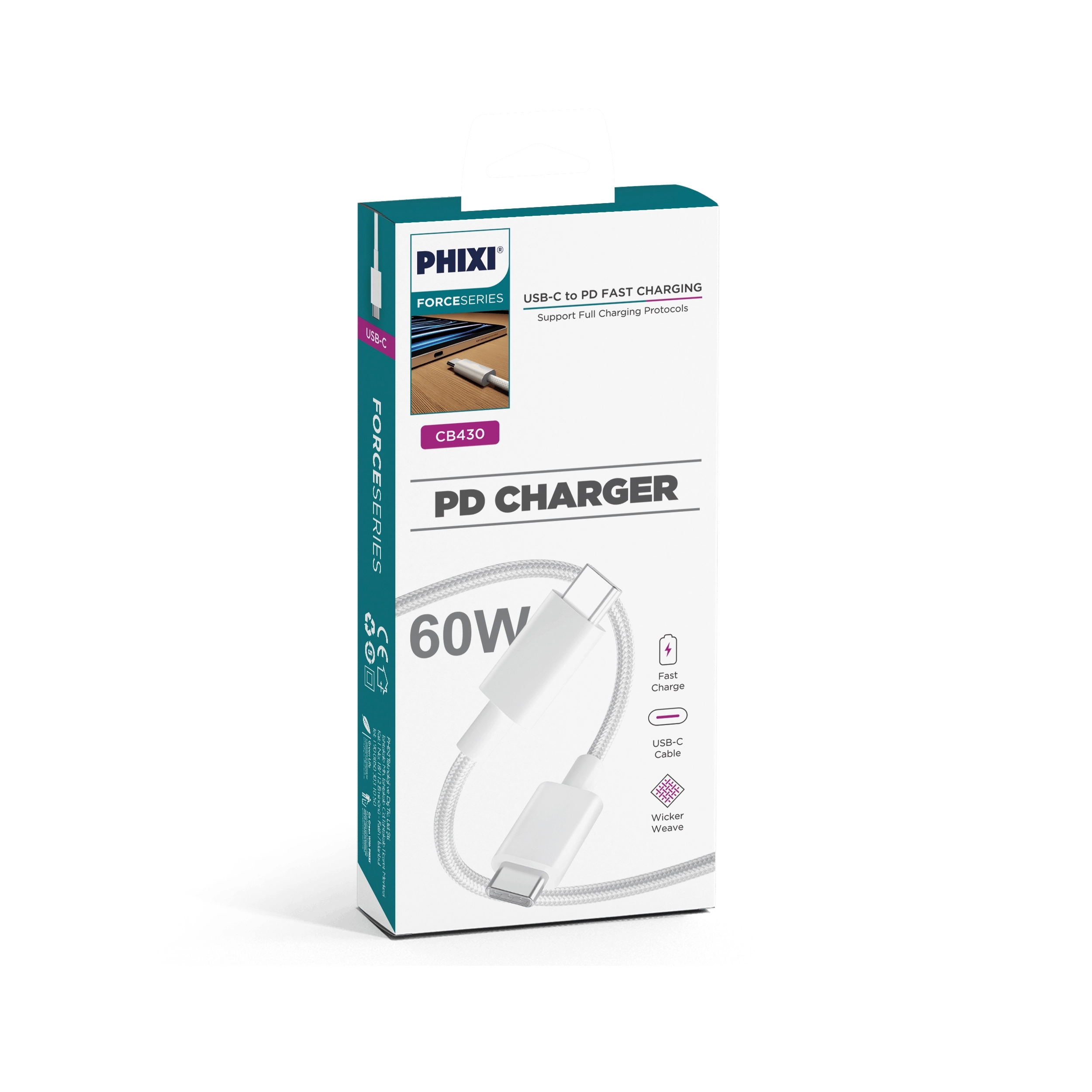 PHİXİ CB430 60W USB-C TO USB-C HASIR ÖRGÜ KABLO