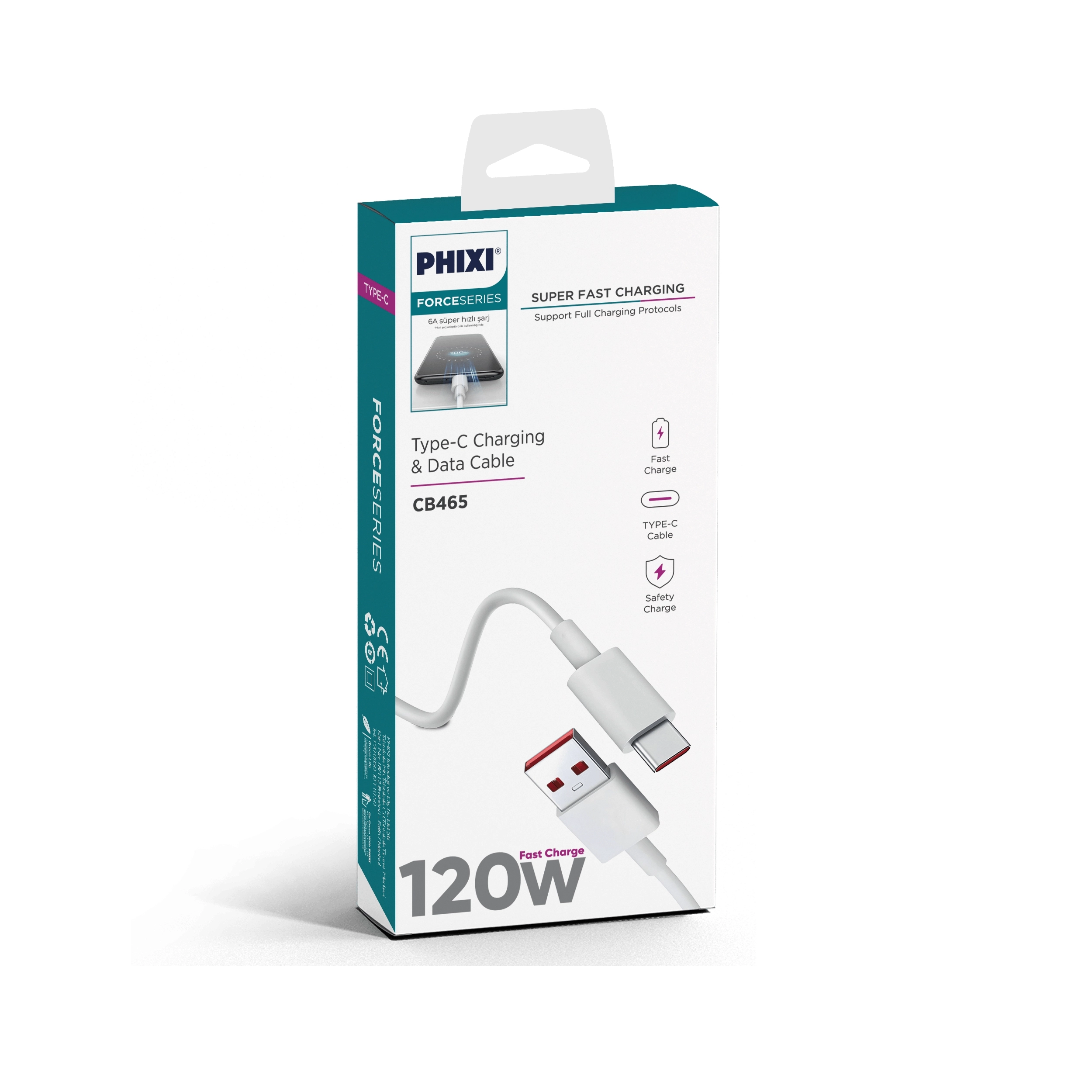 PHİXİ CB465 120W 6A USB-A TO USB-C KABLO