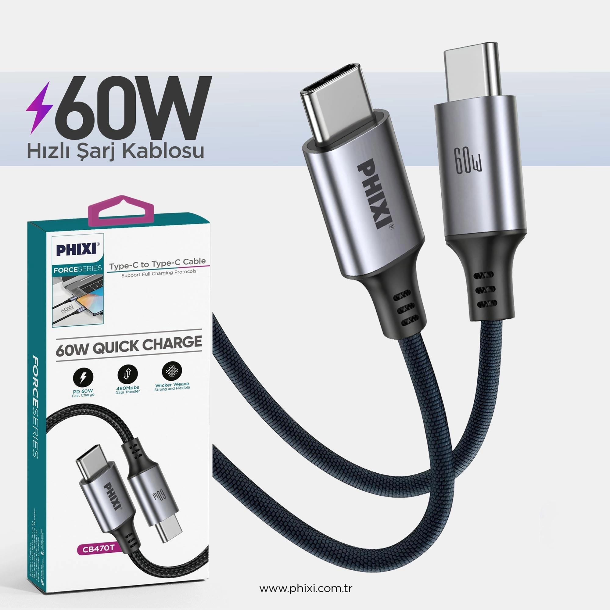 PHİXİ CB470T 60W TYPE-C TO TYPE-C KABLO
