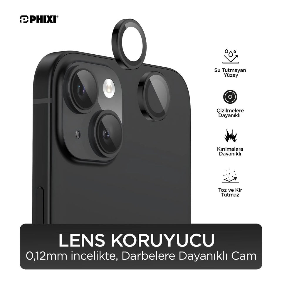 iPhone 15 / 15 Plus Uyumlu Kamera Lens Koruyucu - Phixi Premium Guard Serisİ