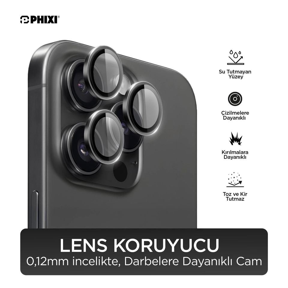 iPhone 16 Pro / Pro Max Uyumlu Kamera Lens Koruyucu - Phixi Premium Guard Serisi