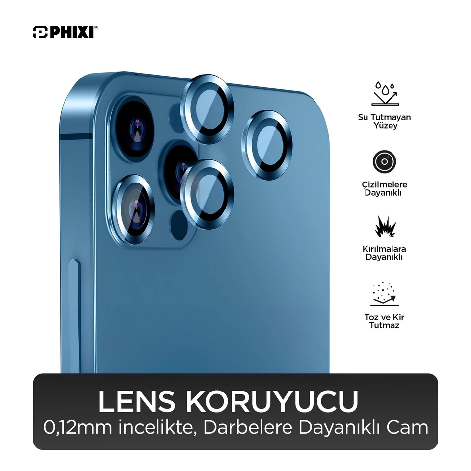 Phixi Premium Guard Serisi – iPhone 13 Pro / Pro Max Uyumlu Kamera Lens Koruyucu
