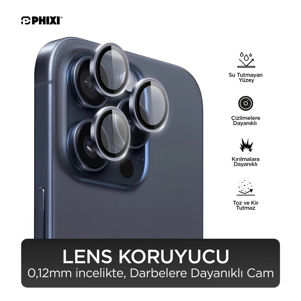 iPhone 15 Pro / Pro Max Uyumlu Kamera Lens Koruyucu - Phixi Premium Guard Serisİ