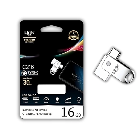 LİNK TECH C216 PREMİUM DUAL 90MB/S 16GB TYPE-C OTG FLASH BELLEK 