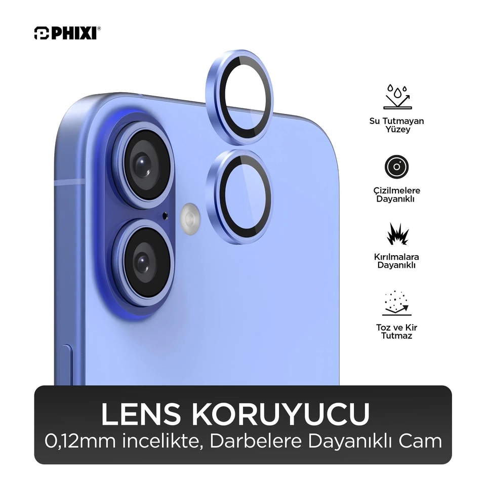iPhone 16 / Plus Uyumlu Kamera Lens Koruyucu - Phixi Premium Guard Serisİ