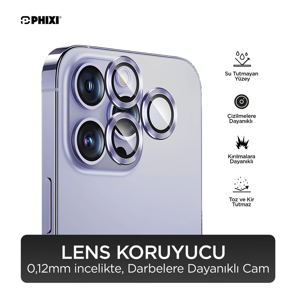 iPhone 14 Pro / Pro Max Uyumlu Kamera Lens Koruyucu - Phixi Premium Guard Serisi