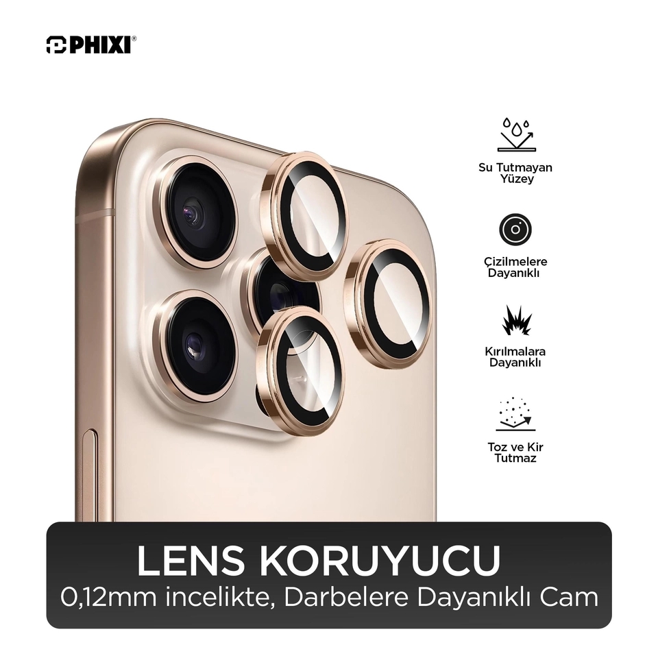 iPhone 16 Pro / Pro Max Uyumlu Kamera Lens Koruyucu - Phixi Premium Guard Serisi