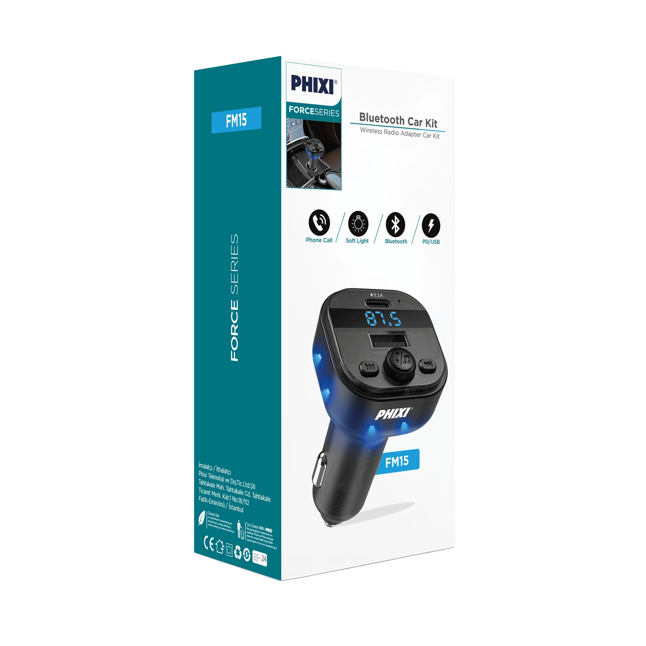 Phixi FM15 Transmıtter Wireless Radio Adapter Car Kit