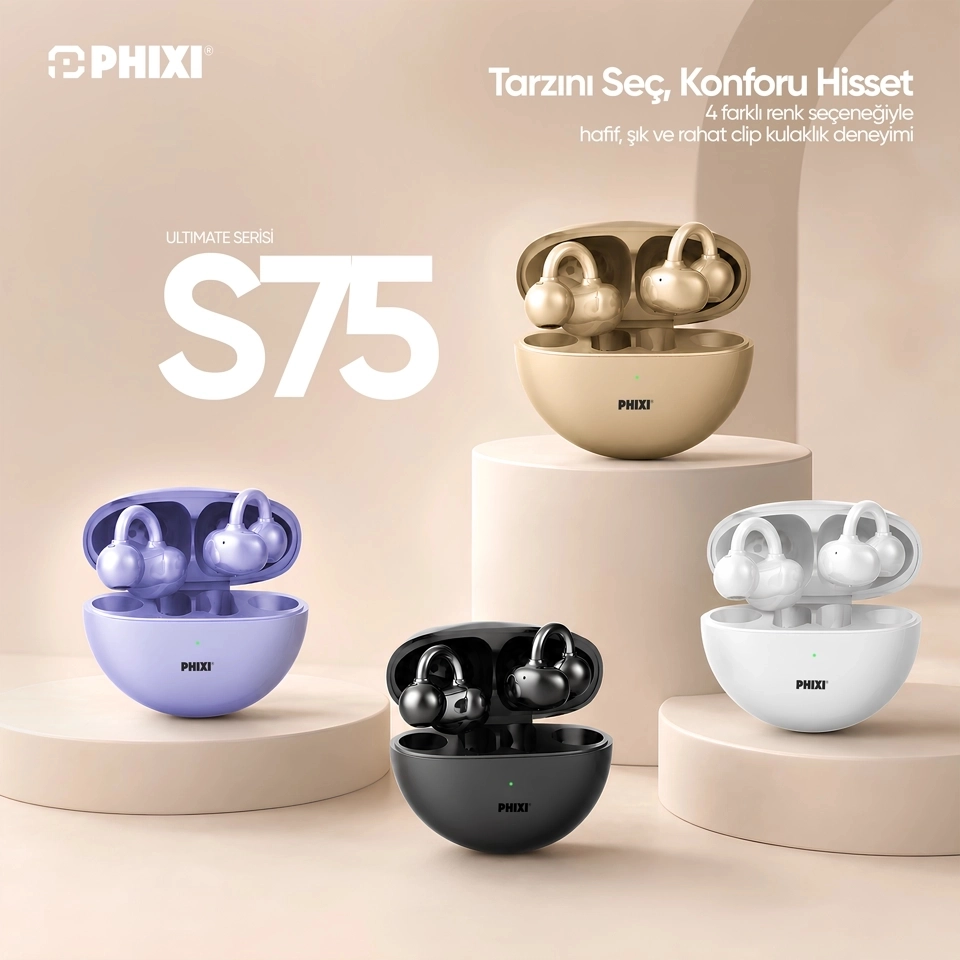 PHIXI ULTIMATE S75 KLİPSLİ BLUETOOTH 6.0 KABLOSUZ KULAKLIK