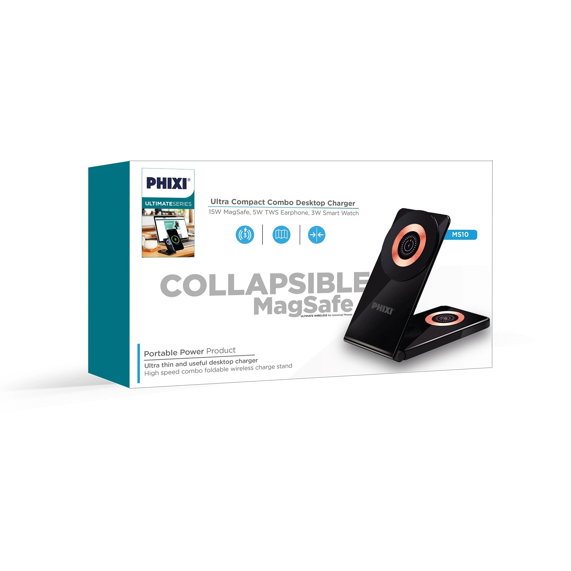 PHİXİ MS10 15W MAGSAFE TAŞINABİLİR 3İN1 ŞARJ CİHAZI