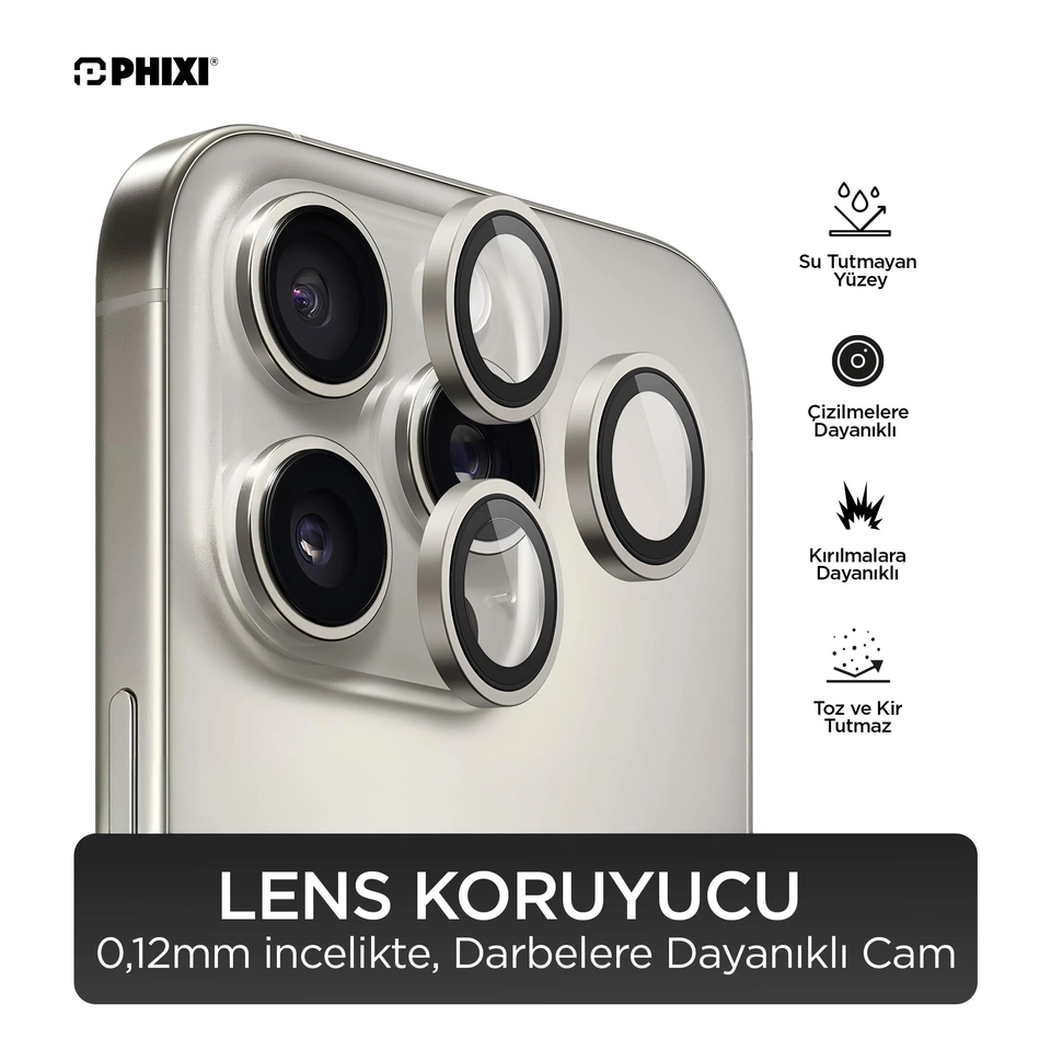 iPhone 16 Pro / Pro Max Uyumlu Kamera Lens Koruyucu - Phixi Premium Guard Serisi
