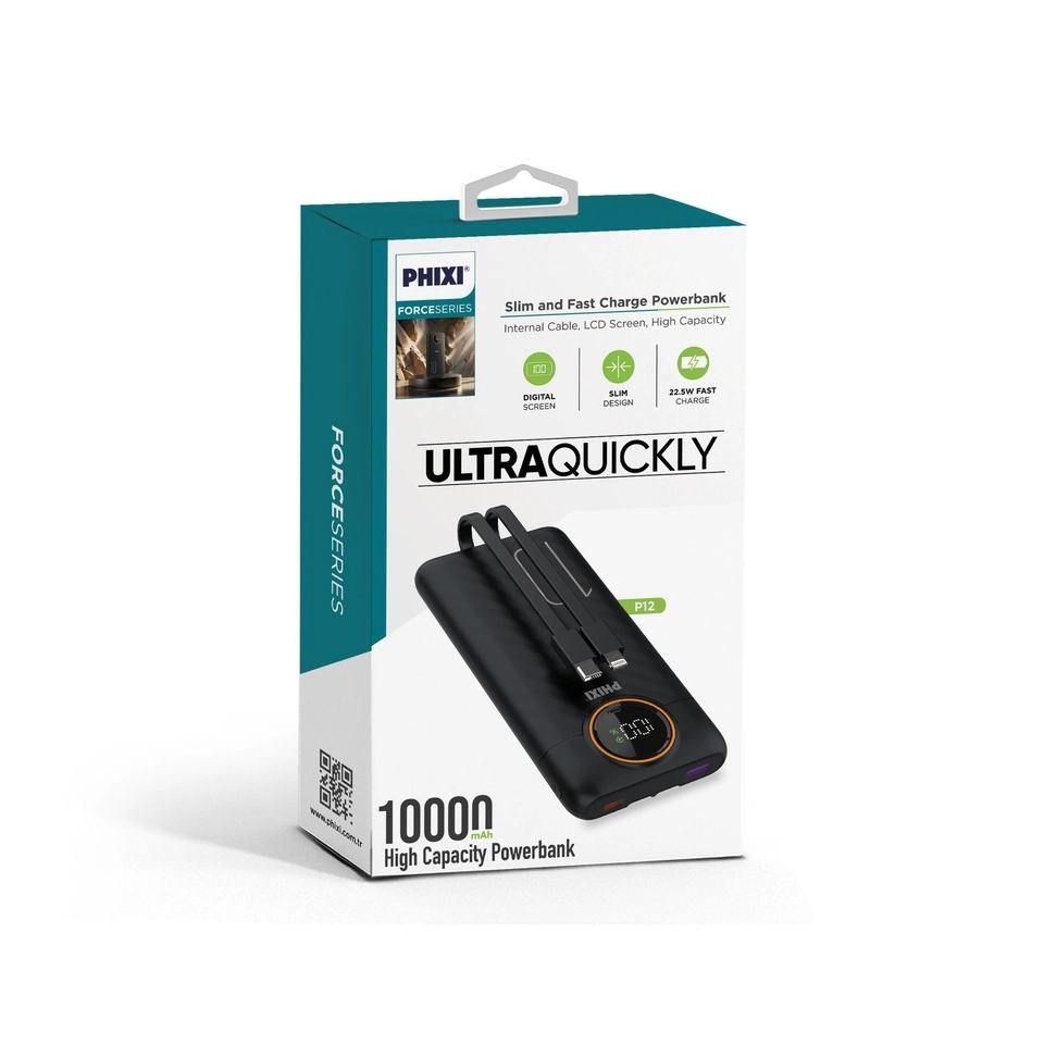 PHİXİ P12 10.000mAh 22.5W LCD EKRANLI POWERBANK
