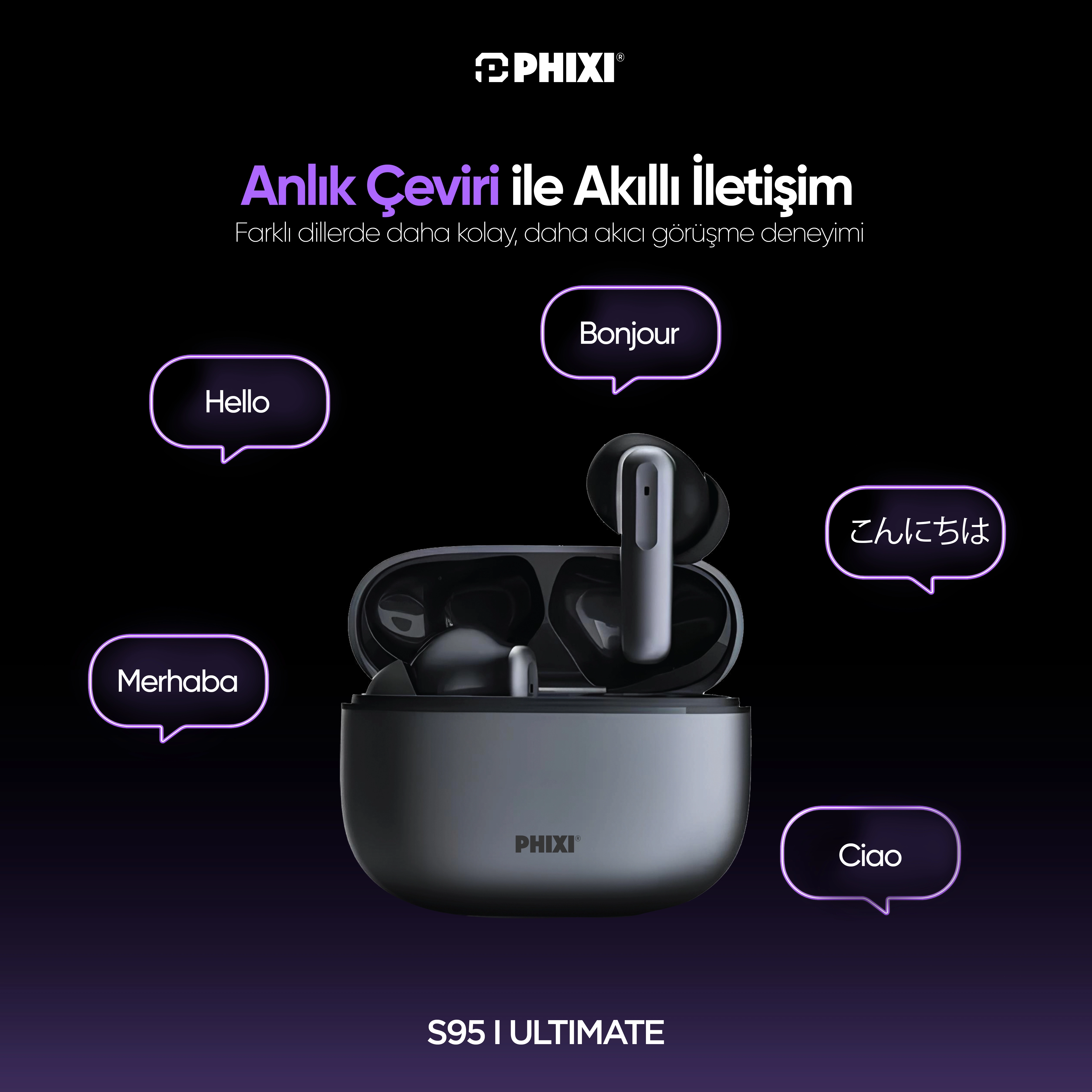 PHİXİ ULTIMATE S95 ANC-ENC YAPAY ZEKA DESTEKLİ BLUETOOTH KULAKLIK