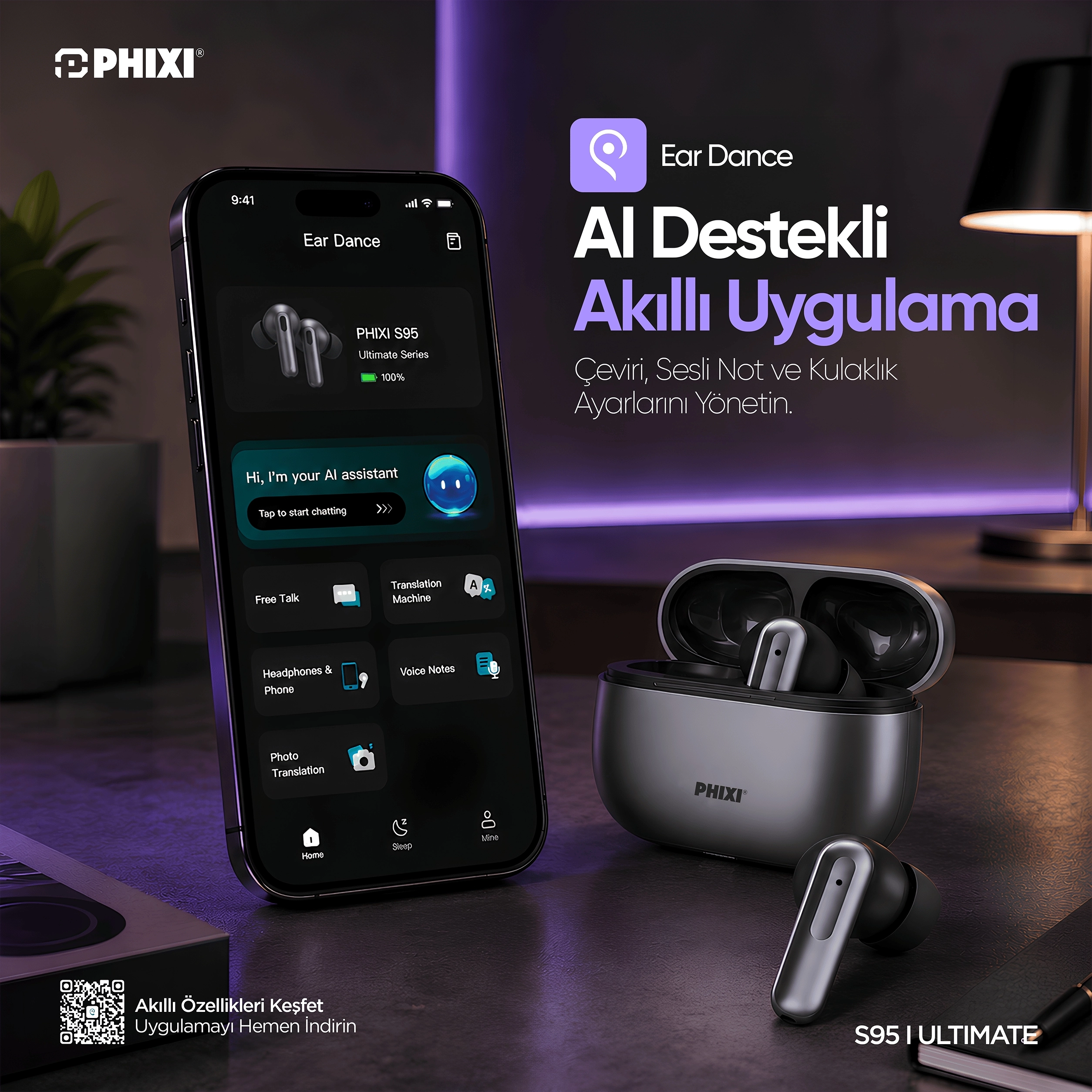 PHİXİ ULTIMATE S95 ANC-ENC YAPAY ZEKA DESTEKLİ BLUETOOTH KULAKLIK