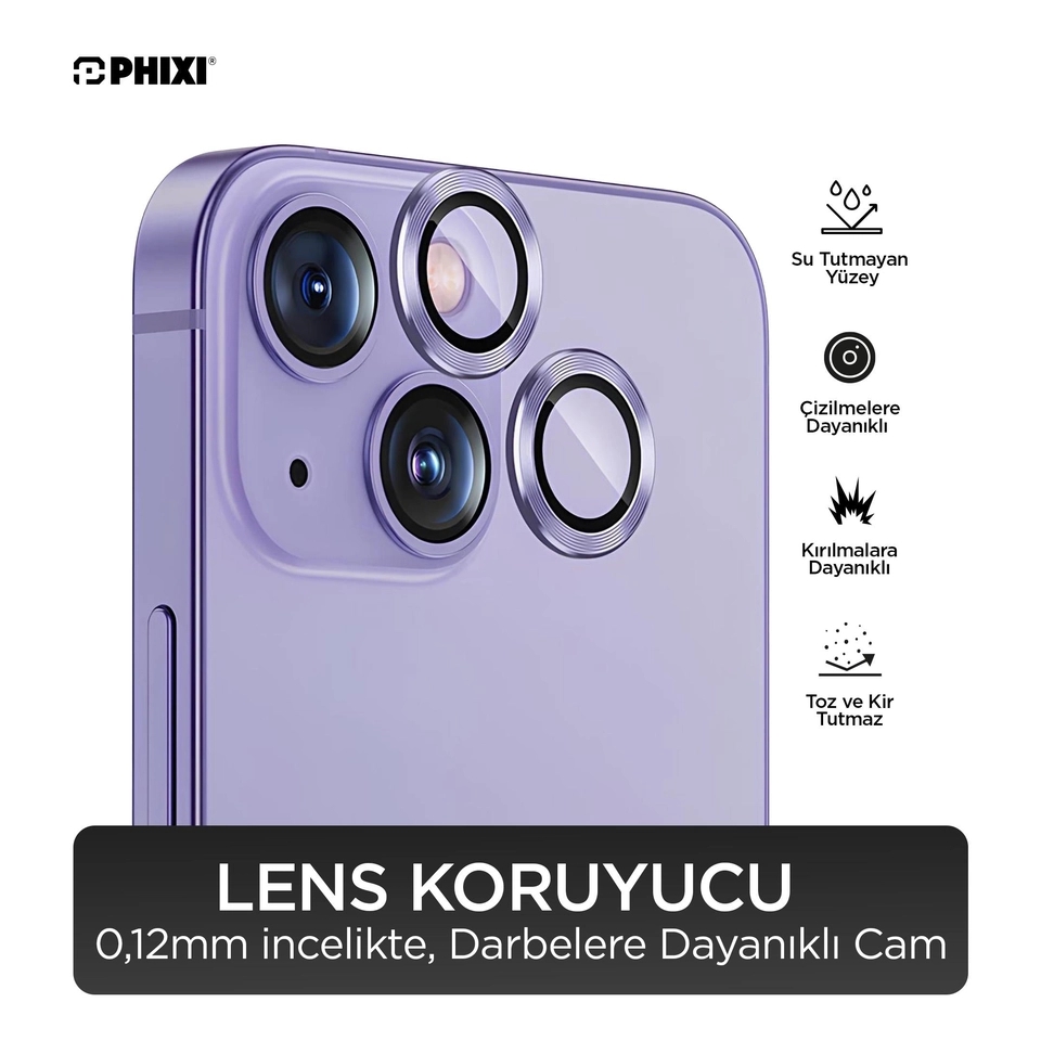 Phixi Premium Guard Serisi – iPhone 14 / Plus Uyumlu Kamera Lens Koruyucu