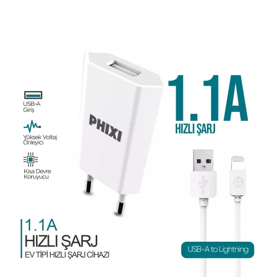 PHİXİ PCH201L 1.1A LİGHTNİNG ŞARJ SETİ