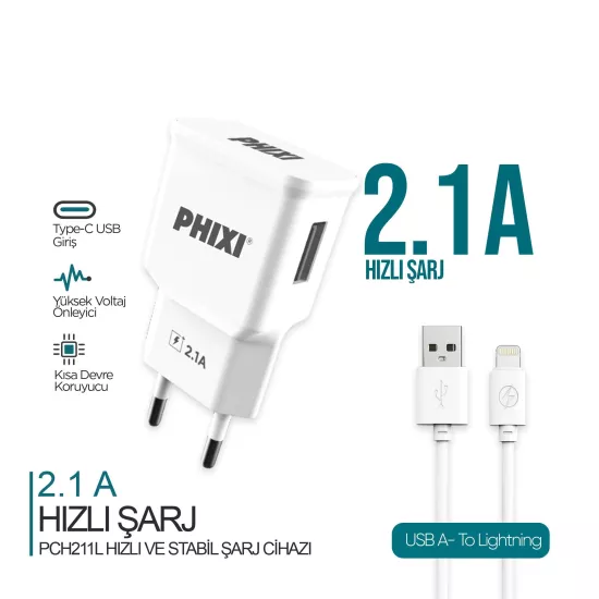 PHİXİ PCH211L 2.1A LİGHTNİNG ŞARJ SETİ