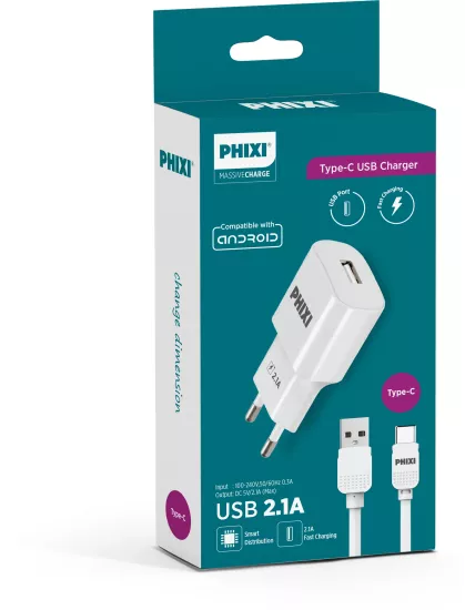 PHİXİ PCH211T 2.1A TYPE-C ŞARJ SETİ