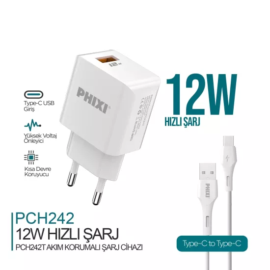 PHİXİ PCH242T 2.4A 12W TYPE-C ŞARJ SETİ