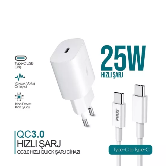 PHİXİ UPD4125T PD 25W TYPE-C ŞARJ SETİ