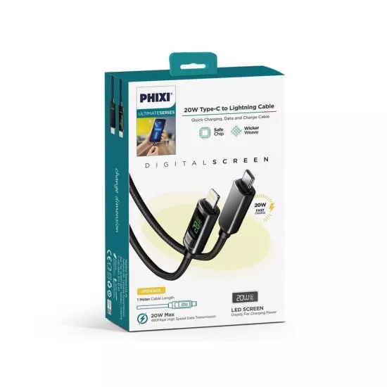 PHİXİ UPD4160L 20W LCD GÖSTERGELİ HASIR TYPE-C TO LİGHTNİNG KABLO