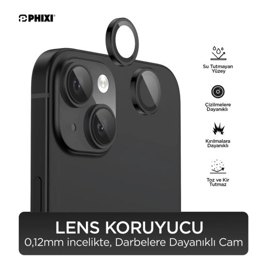 iPhone 15 / 15 Plus Uyumlu Kamera Lens Koruyucu - Phixi Premium Guard Serisİ