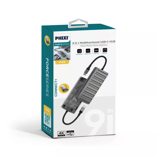 PHİXİ Force 9 in 1 USB C to HDMI VGA Ethernet Hub Çoklayıcı Hub