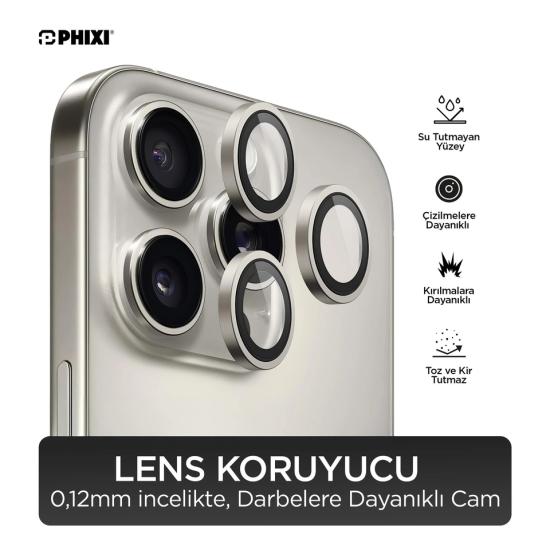 iPhone 16 Pro / Pro Max Uyumlu Kamera Lens Koruyucu - Phixi Premium Guard Serisi