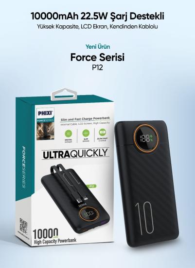 PHİXİ P12 10.000mAh 22.5W LCD EKRANLI POWERBANK