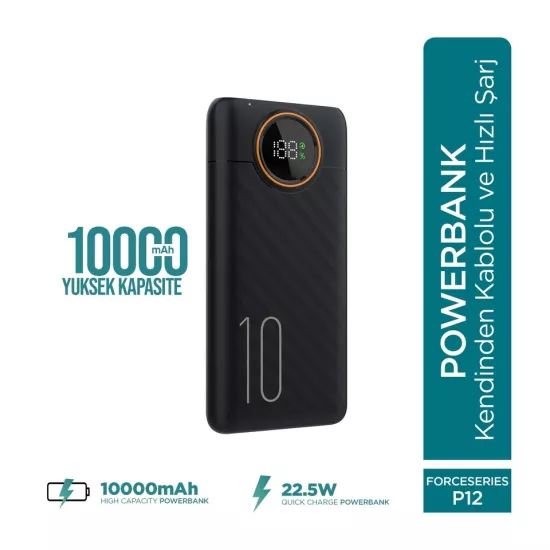 PHİXİ P12 10.000mAh 22.5W LCD EKRANLI POWERBANK