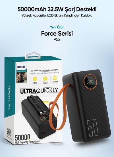 PHİXİ P52 50.000mAh 22.5W LCD EKRANLI POWERBANK