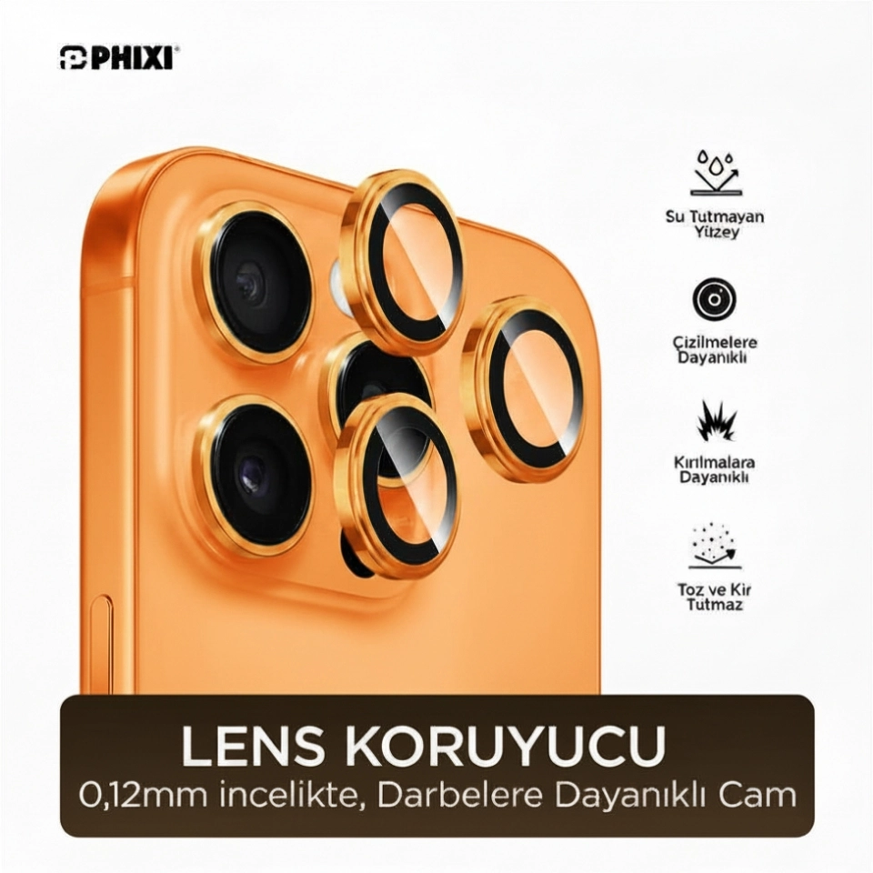 Phixi Premium Guard Serisi – iPhone 17 Pro / 17 Pro Max Uyumlu Kamera Lens Koruyucu