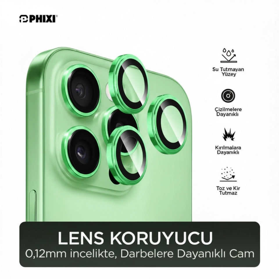 Phixi Premium Guard Serisi – iPhone 17 Uyumlu Kamera Lens Koruyucu
